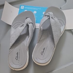Clarks Gray Sandals with Cushioned Footbed and Knotted Bow